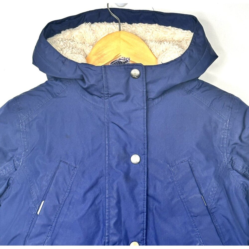 Lands End Kids Jacket Down Filled Sherpa Lined Hooded Grow-A-Long Coat Blue L - Picture 3 of 16
